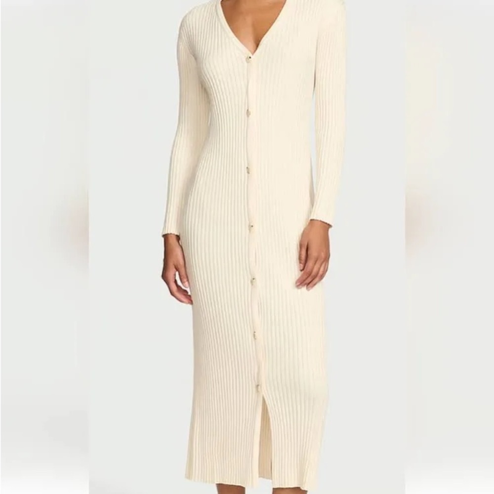 252 Elegant Cream Long Sleeve ribbed  Dress NWT